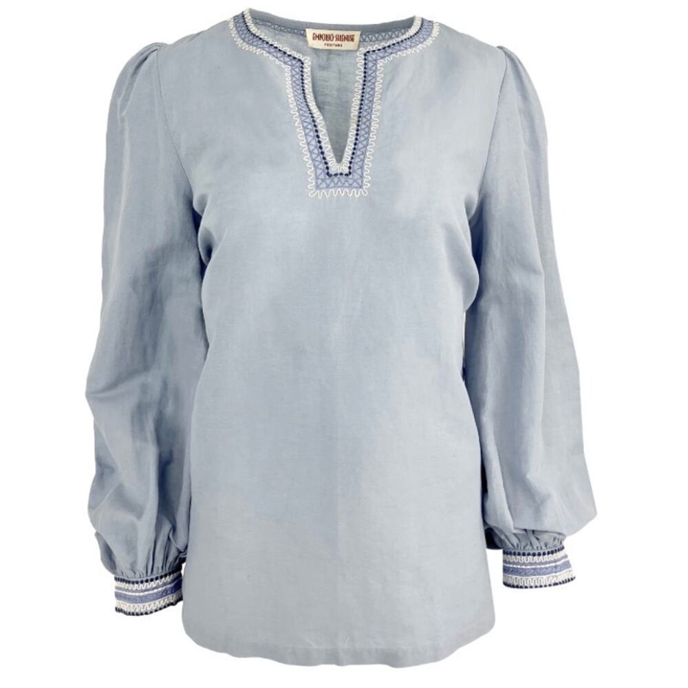 Emporio Sirenuse Positano Vera Embroidered Blouse In Blue NWOT Sz US 8/ IT 44 - Picture 14 of 16